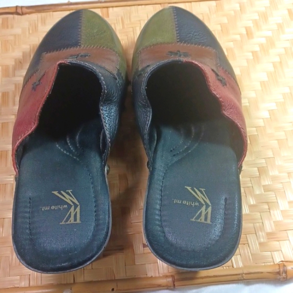 White Mountain Leather Patchwork Multi Color Clog… - image 4